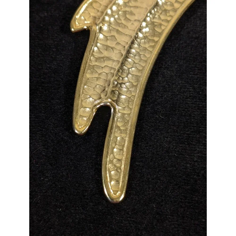 Vintage Large Gold Tone Textured‎ Abstract Swoosh Brooch Modernist